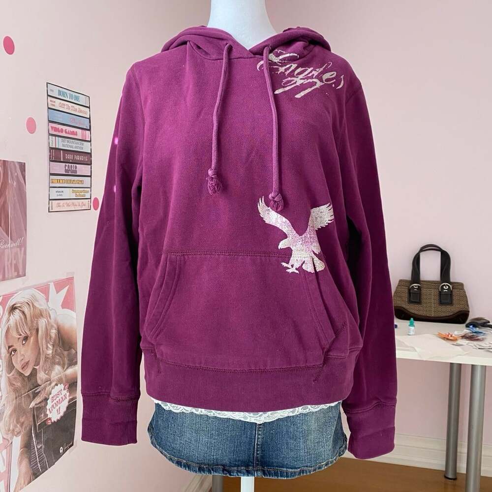 American Eagle Women's Purple and Pink Hoodie
